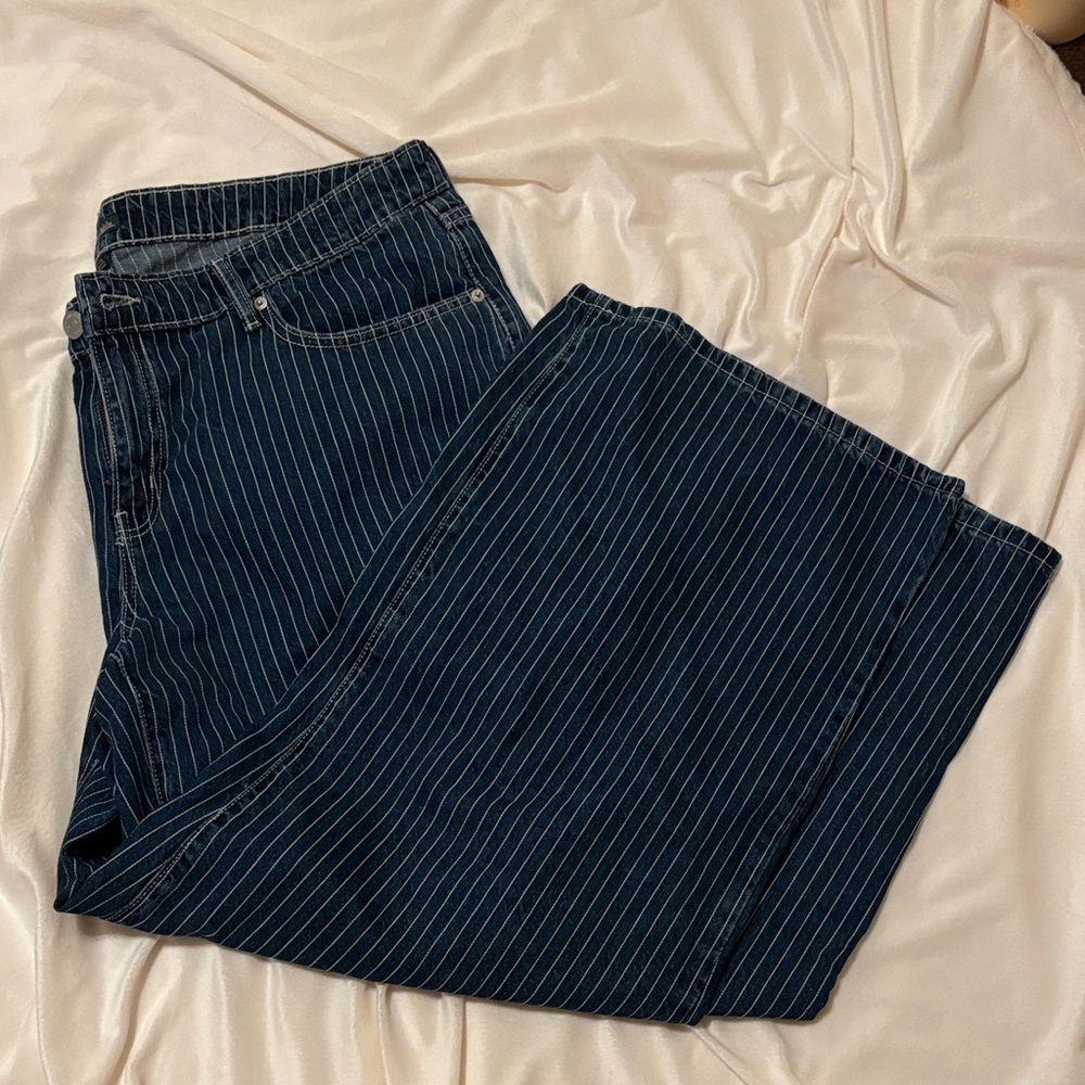 Wild Fable Navy Striped Flare Jeans